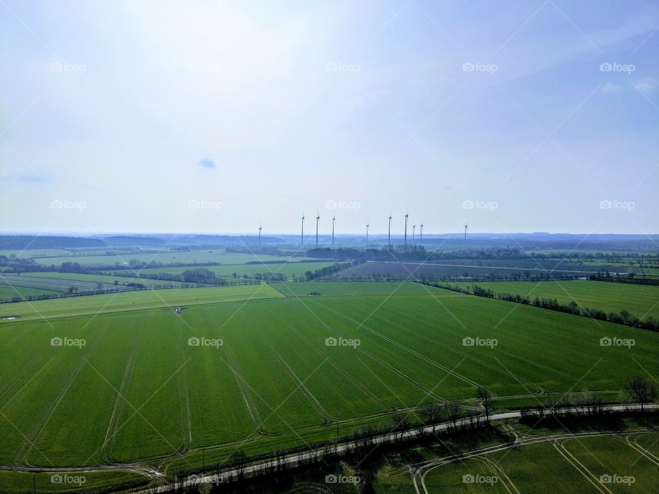 Green field with turbines
