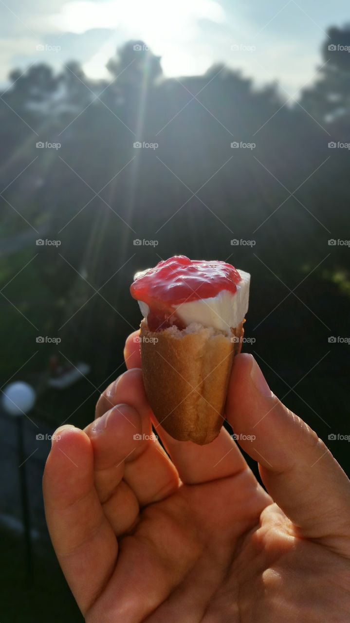 mini single bread sandwich with cheese and jam