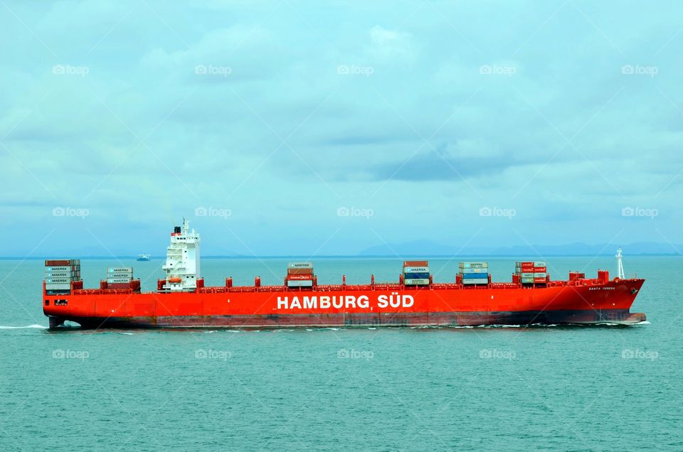 Ship passing through Malacca Straits