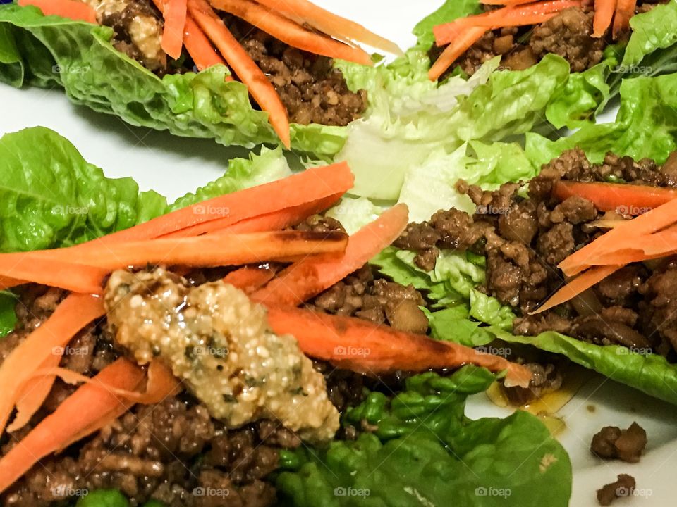 Pork filled lettuce wraps Thai cuisine