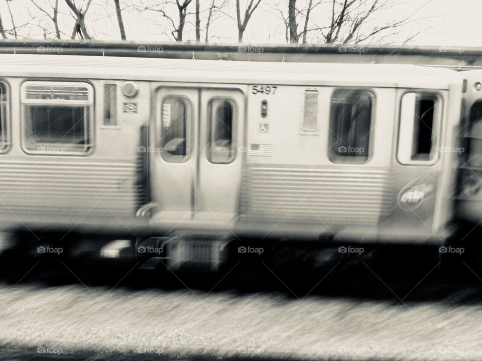 Black and white moving train 