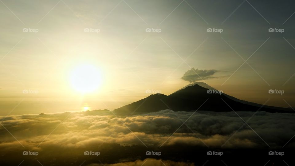 Beautiful volcano sunrise view