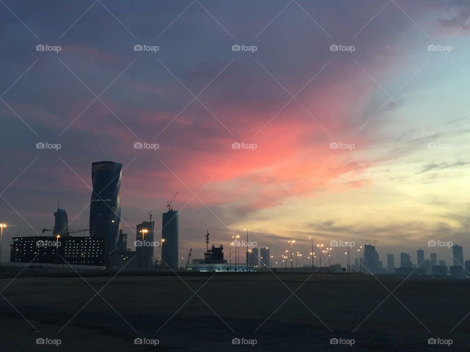 Sunset with the beautiful colors at Bahrain