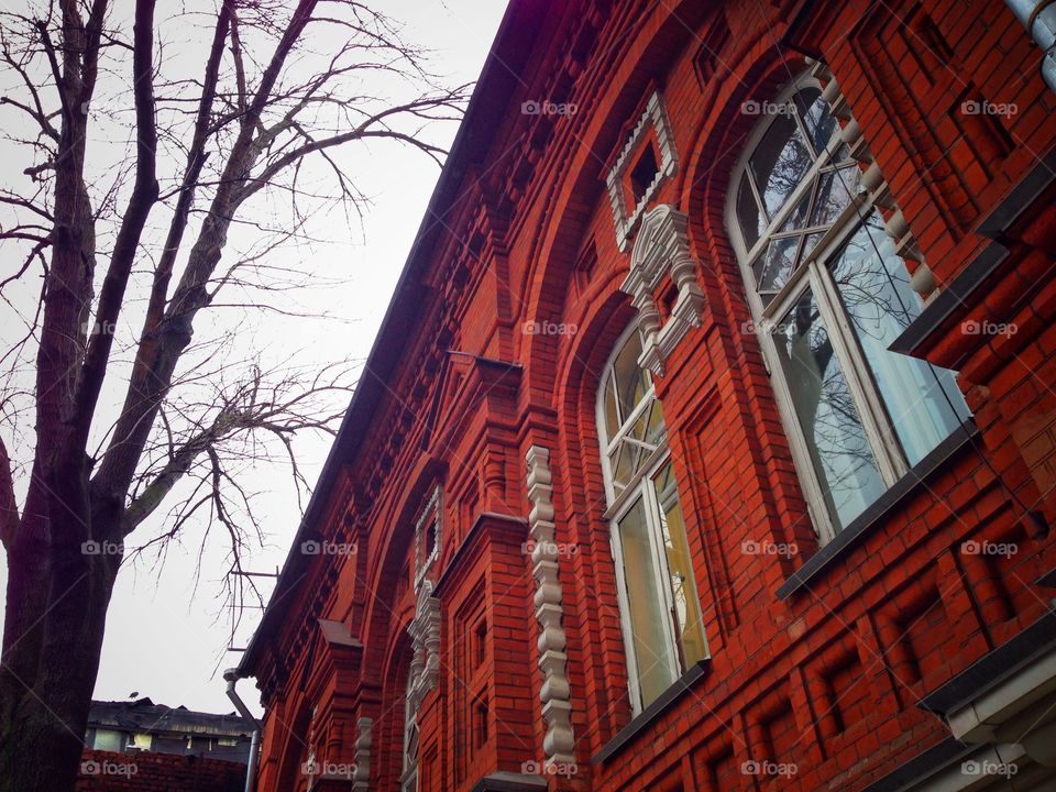 Windows of old russian house in Moscow