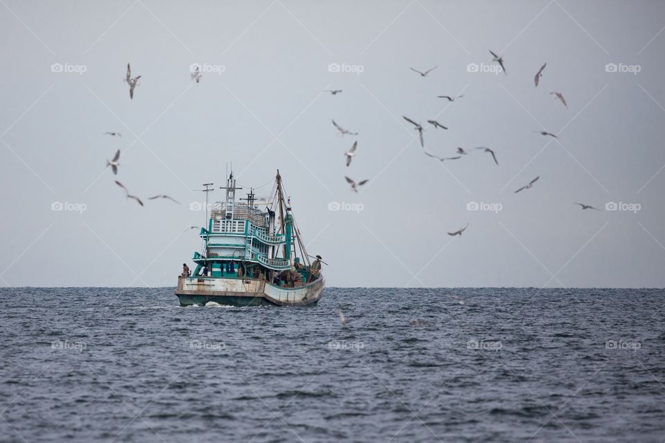 Fishing boat out in the gulf of thailand