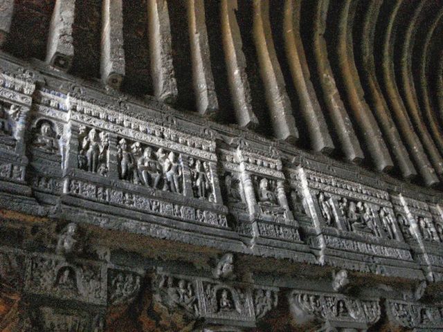 Buddhist sculpture inside cave at Ajanta 