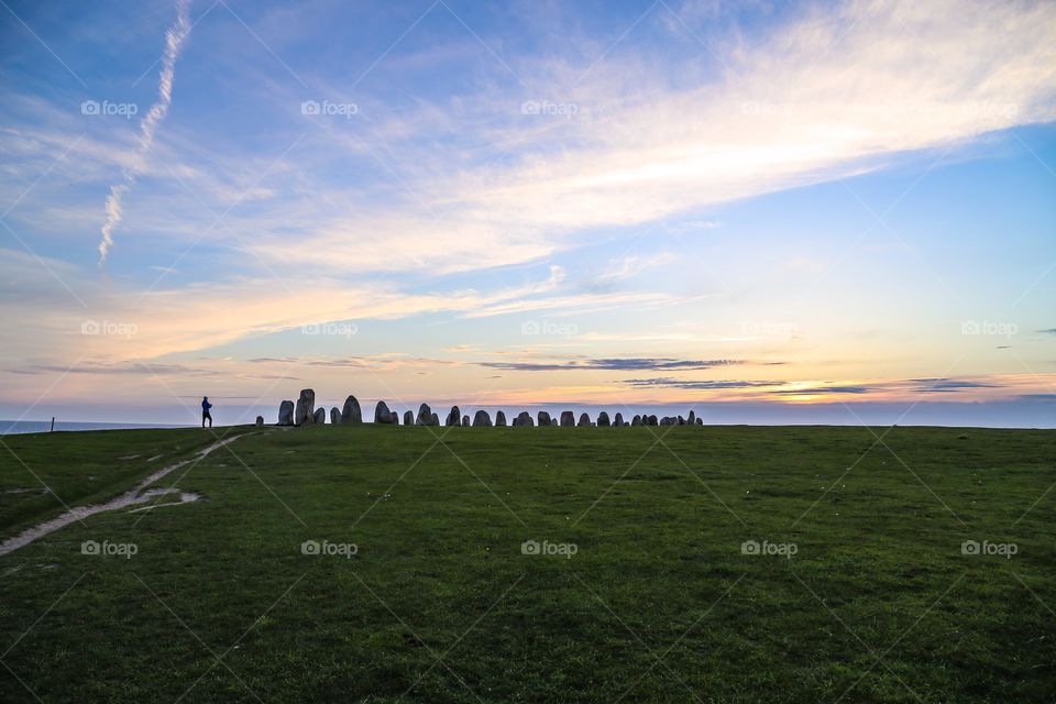 Ales stenar Österlen Skåne Sweden. The stones of Ale outside of Ystad in Sweden