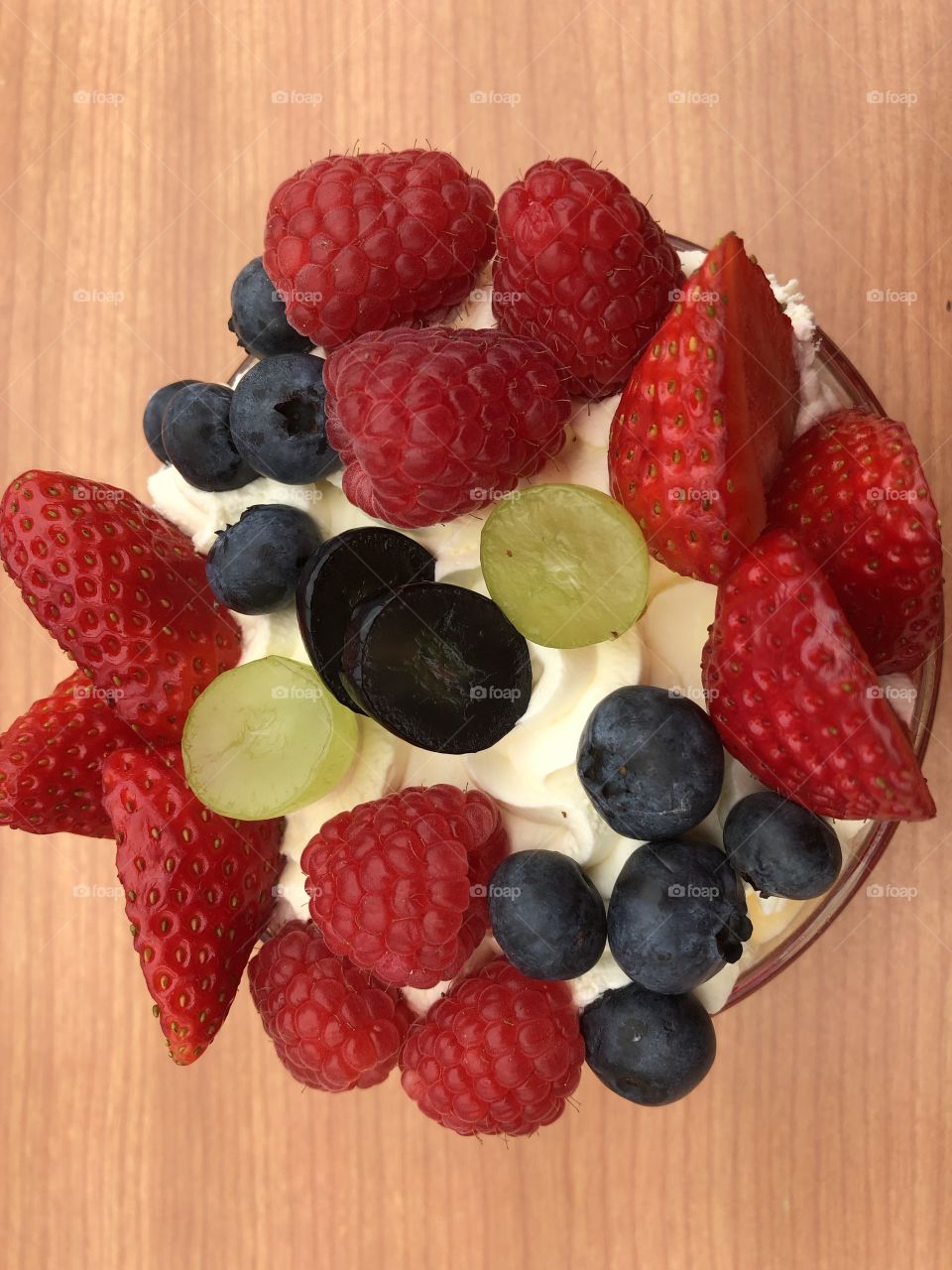 A beautiful trifle with an abundance of fresh fruits, top class food.