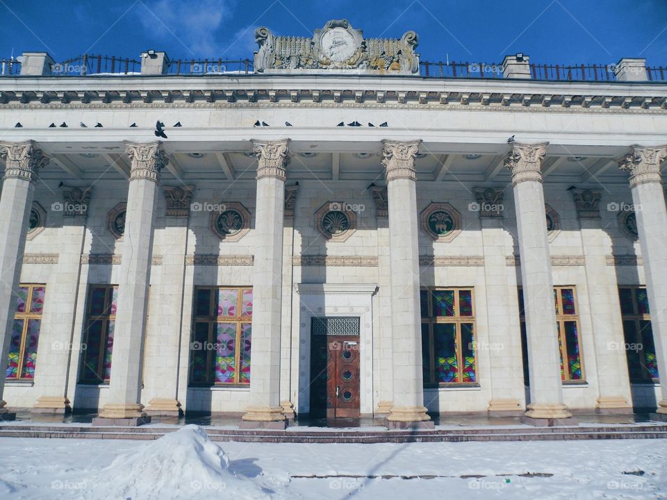 columned architecture of the building at the exhibition, Kiev