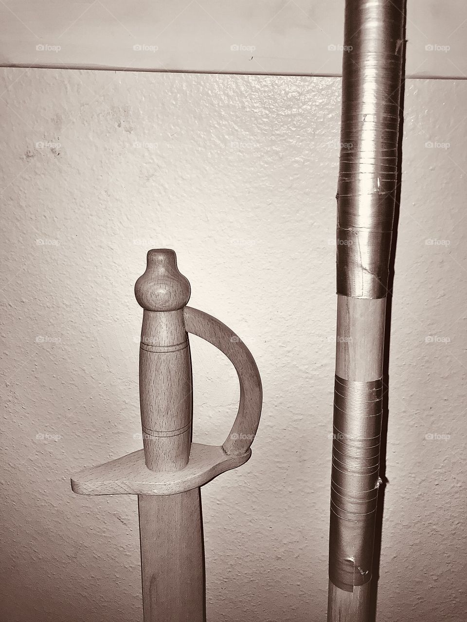 A wooden cutlass and hanbo. Both the pirate sword and the 3’ staff make exercising very enjoyable. Plus, it is an extraordinary way to work out when they are at one’s disposal.