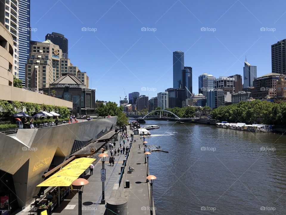 Melbourne along the river on a sunny day