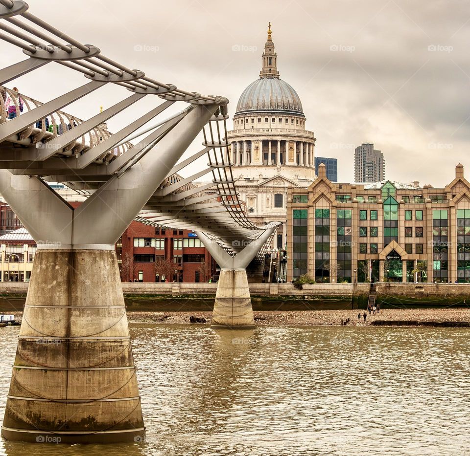 The Millennium Bridge looking towards St Paul’s Cathedral in London