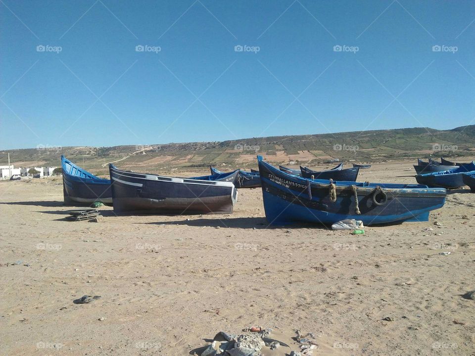 Beautiful boats on sand at essaouira in Morocco