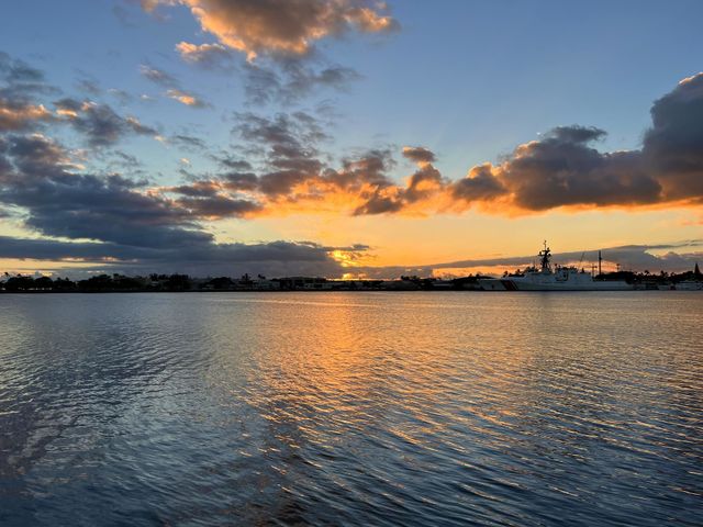 Beautiful sunny over the Honolulu Harbor from Pier 9 in Downtown Honolulu
