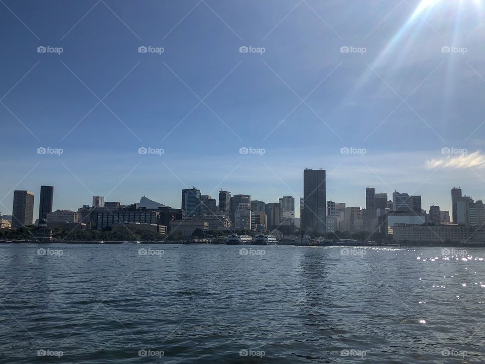 Skyline of Rio de Janeiro on a sunny day,view from Guanabara Bay