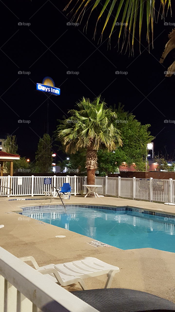 hotel pool at night