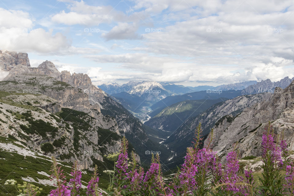 Hiking in the beautiful Dolomites in summer, stunning view 