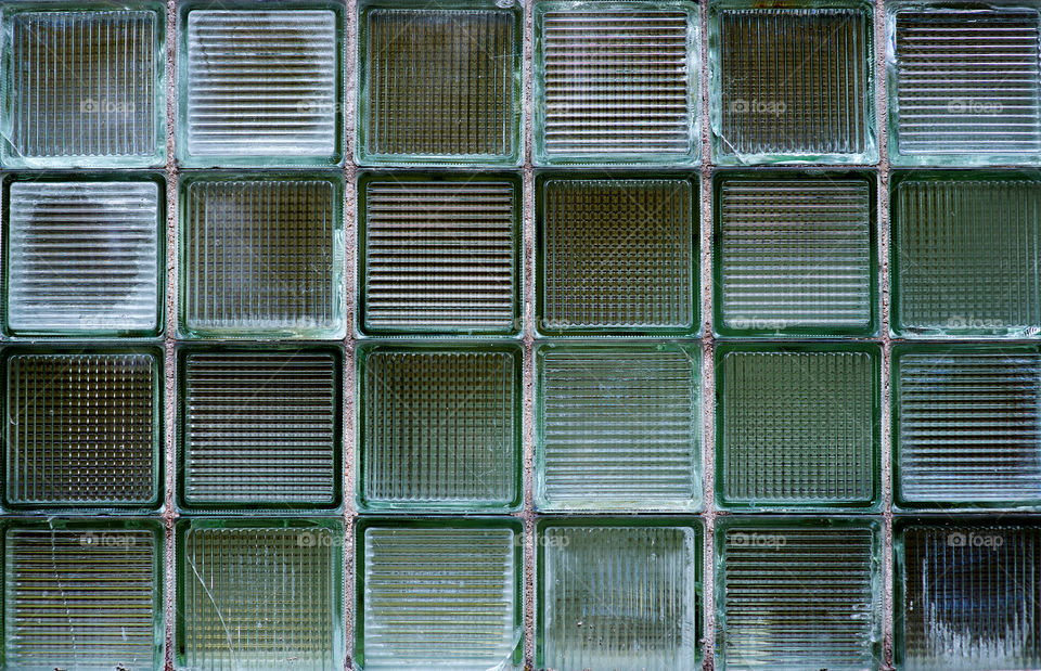 Old glass block wall in texture detail background