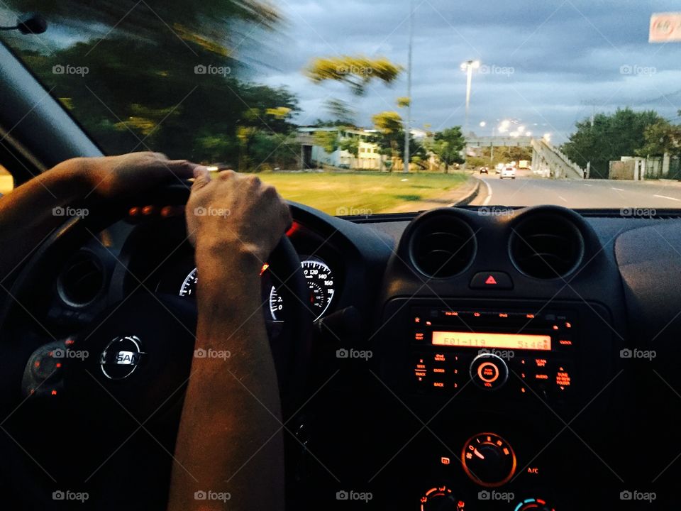 Inside the car fleeing a storm