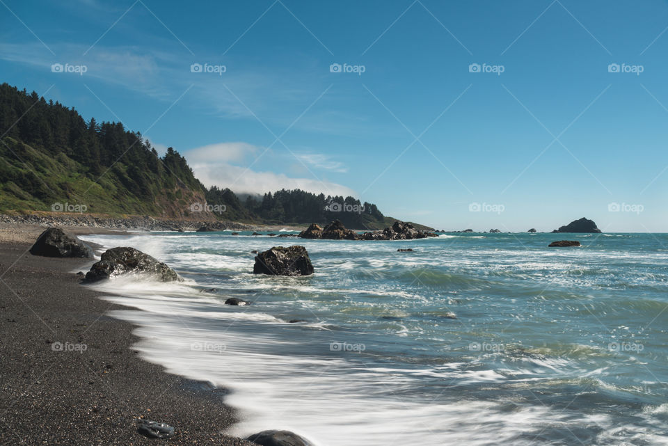 Perfectly blue sky summer afternoon on the Northern California Coast, North America 