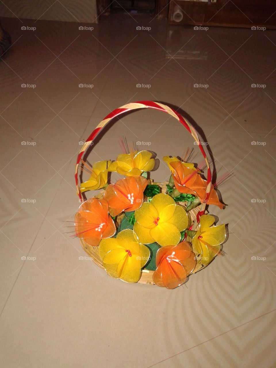 basket off handmade flowers