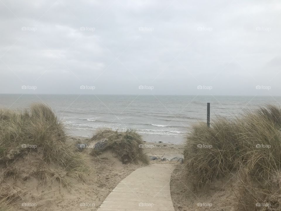Beach walk on a windy day 
