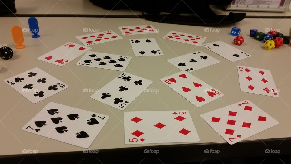 Collection of playing cards laid out on a table