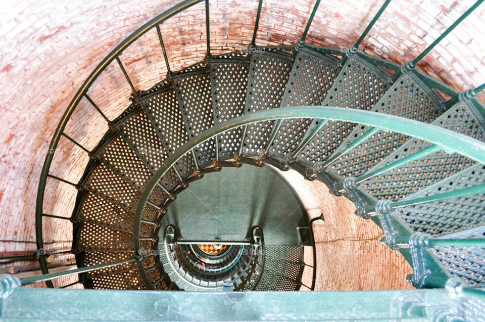 spiral staircase in lighthouse. Beautiful spiraling staircase in the light house at Currituck, North Carolina