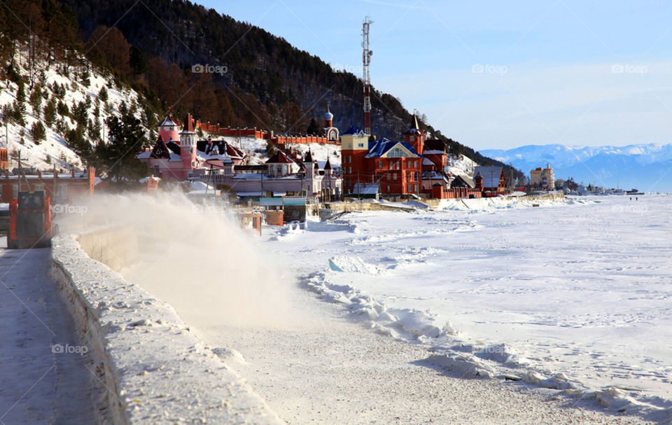 Frozen lake Baikal in Russia
