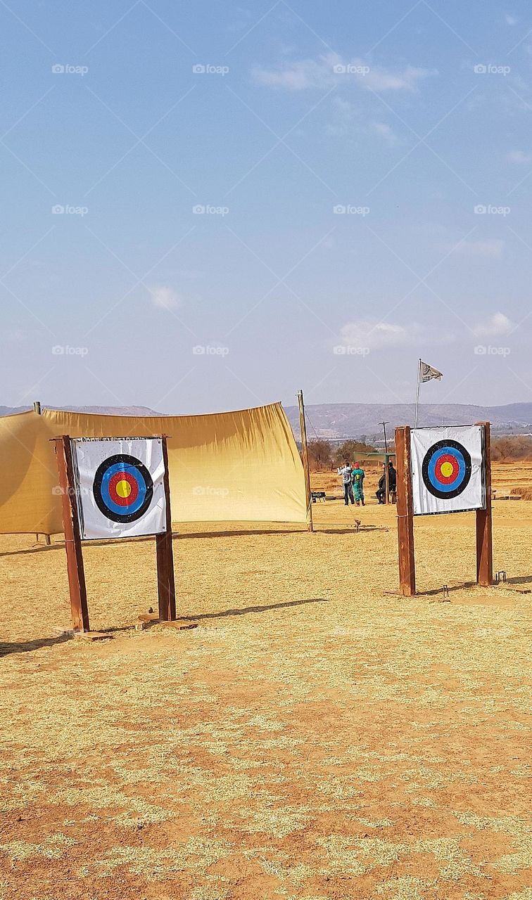 circular targets on a archery range.