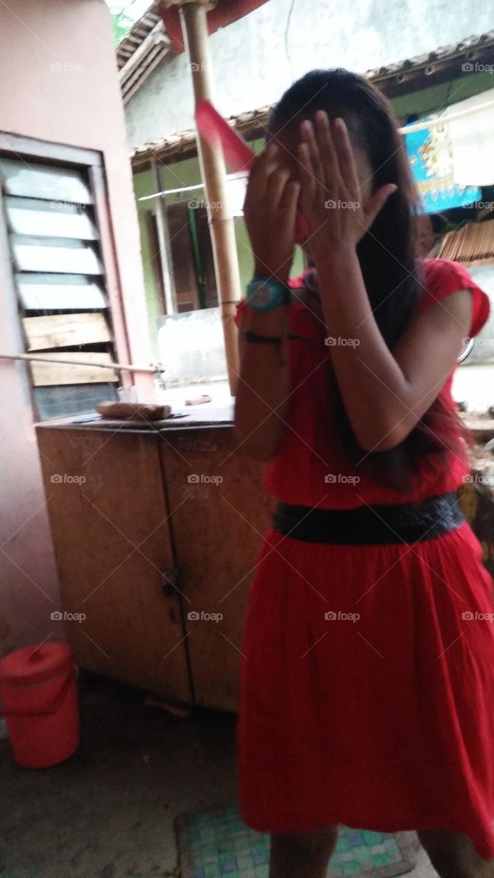 the girl in red is shy