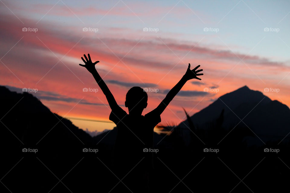 Amazing silhouette, silhouette,boy silhouette, Evening silhouette,Mountain silhouette,Sunset