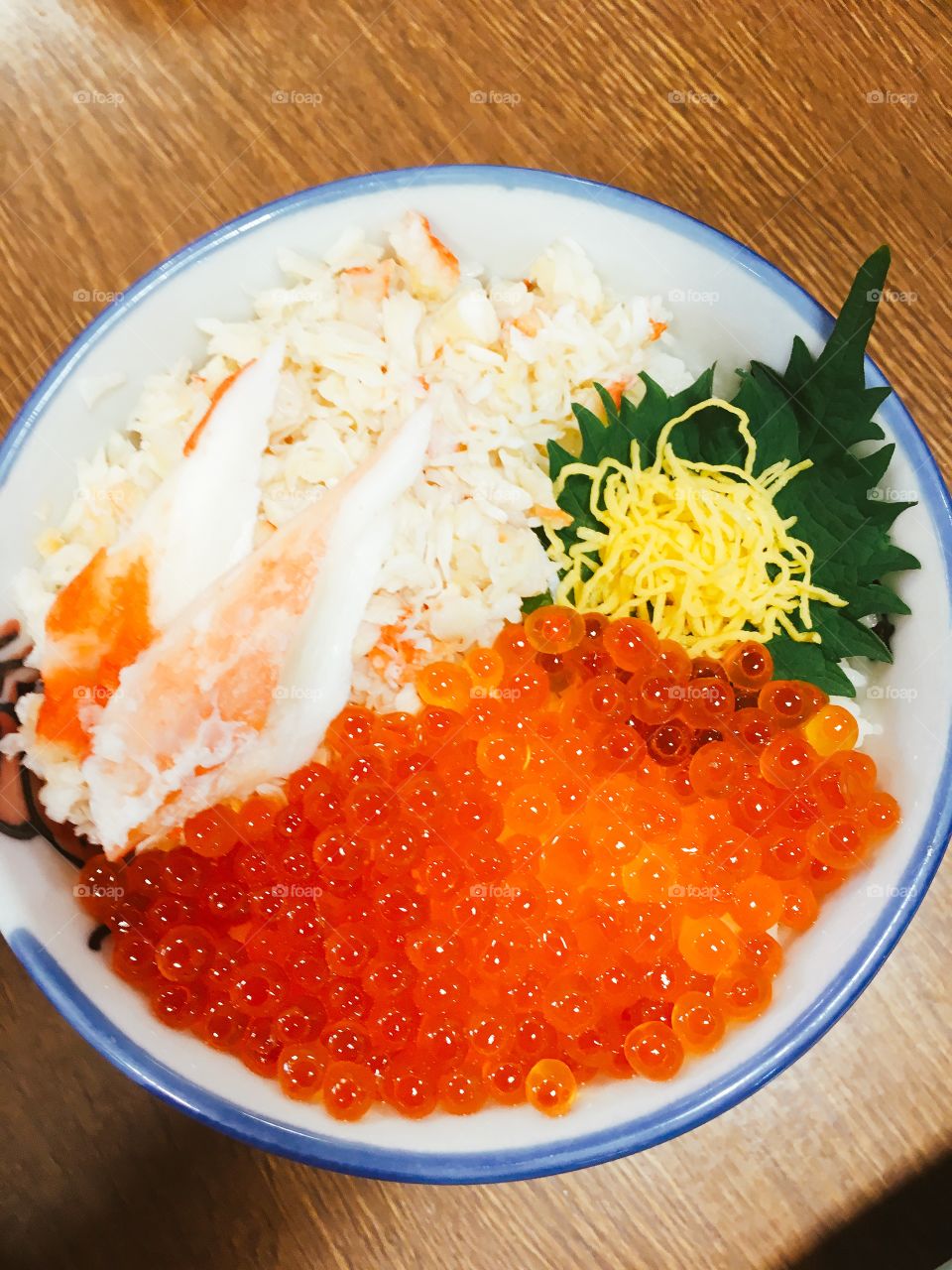 Fresh Salmon egg and king crab sushi japanese food