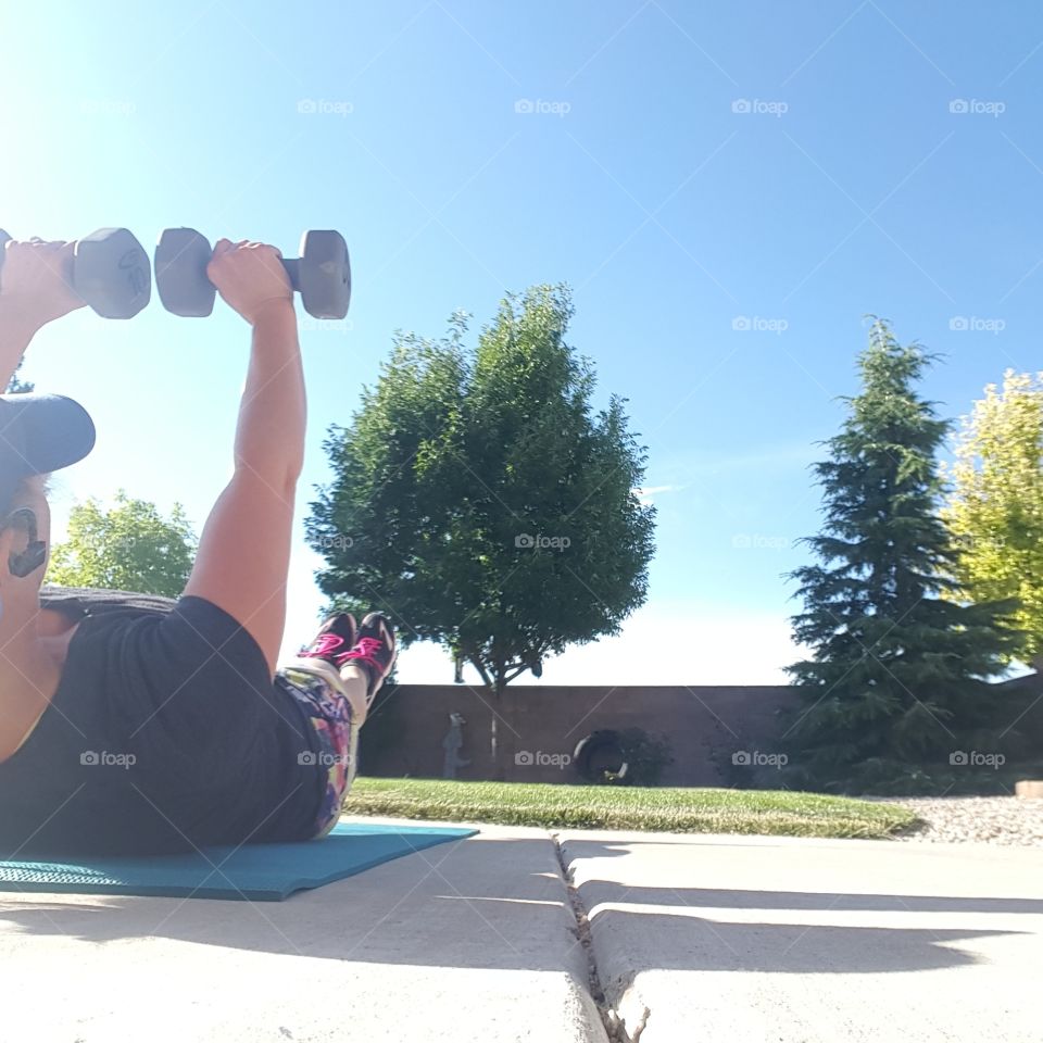 Backyard workout on a summer morning