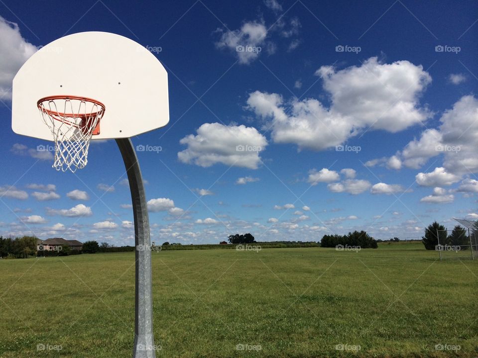 Basketball hoop on a sunny day
