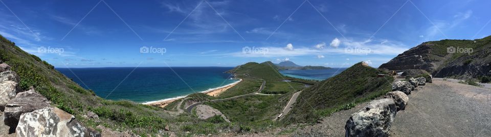 St Kitts Caribbean Sea & Atlantic Ocean view towards Nevis Island 