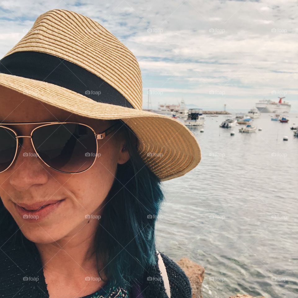 Woman in hat on Catalina island 