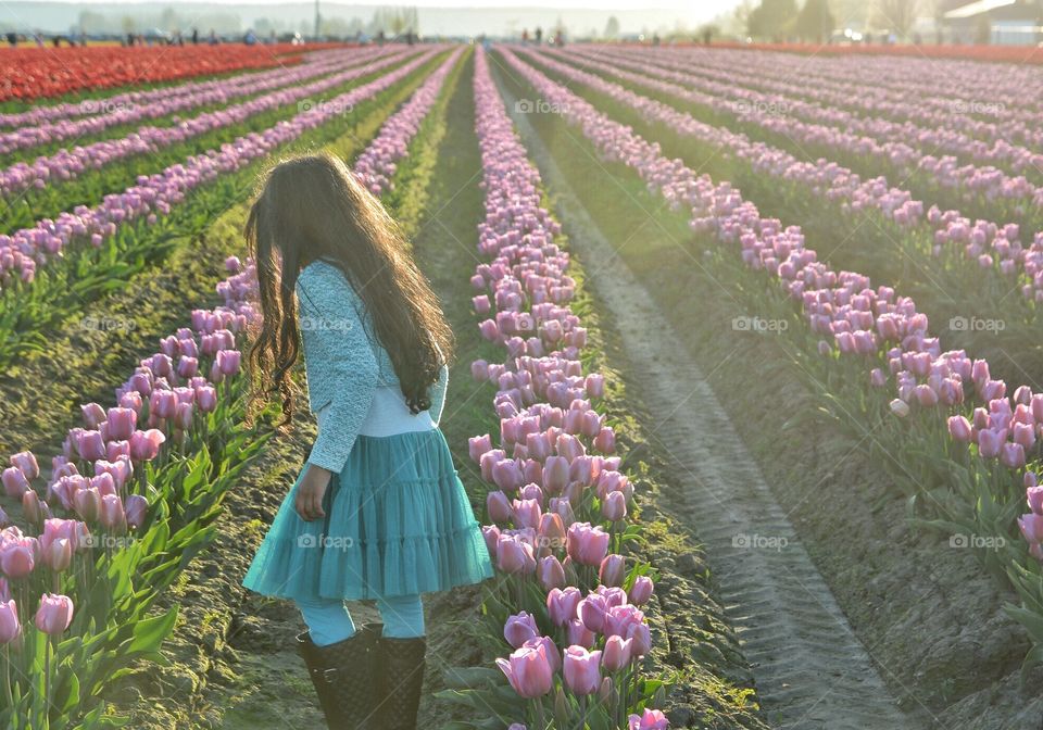 Girl in tulip field