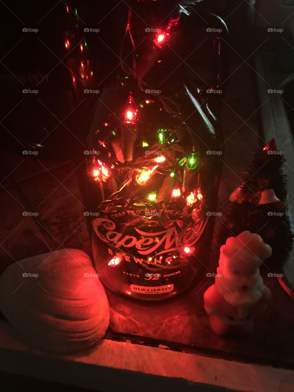 Lovely Christmas lights in a Cape May Brewery Growler 