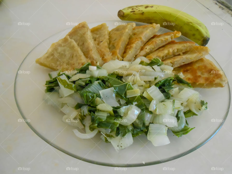 Banana Fritter and Pak Choi