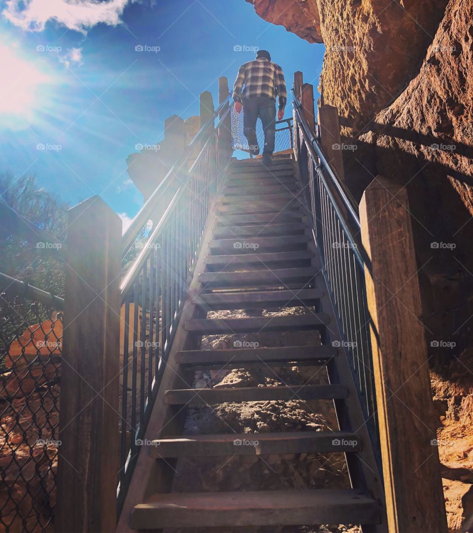 Up the stairs towards the light