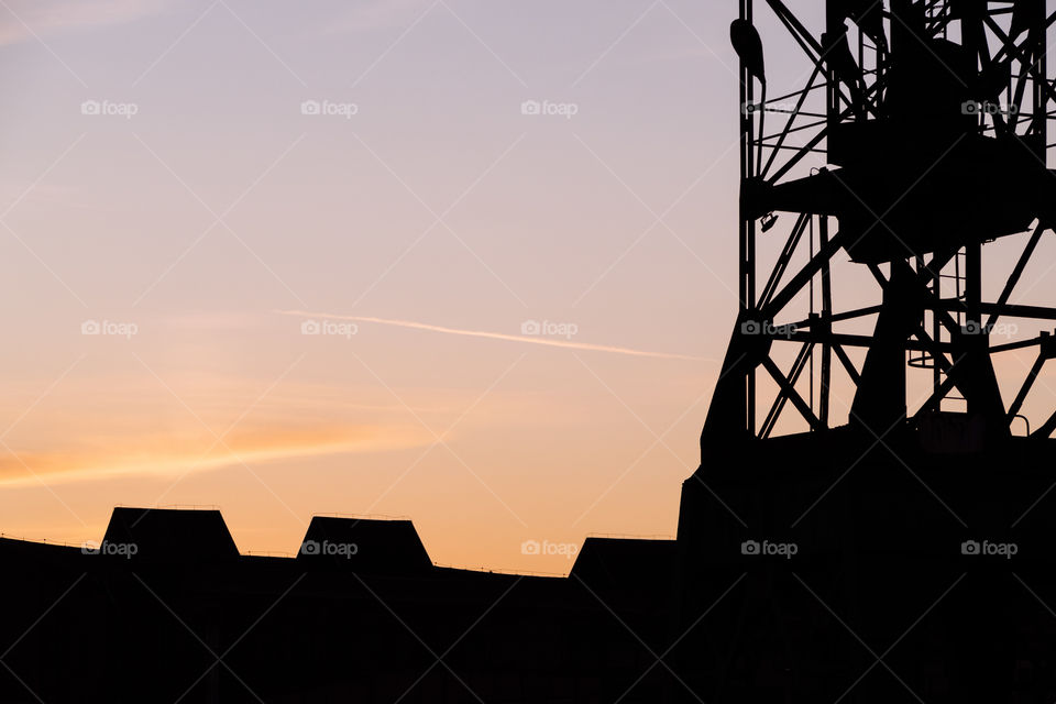 Crane at sunset