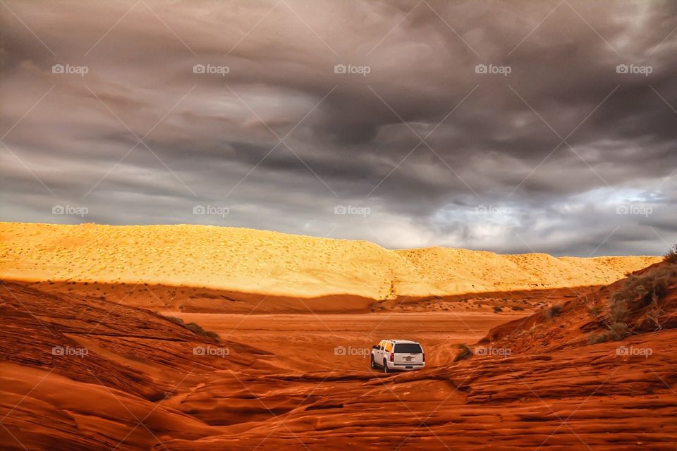 Golden Desert. Exiting Rattlesnake Canyon, Navaho Reservation, Page, Arizona
