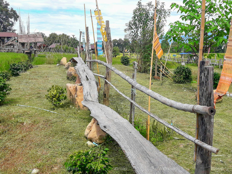 Boardwalk on the rice paddies of the coffee shop is a place where tourist PUA district, Nan province