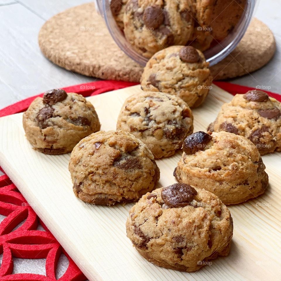 Almond chocolate cookies for Chinese lunar new year with a festive background