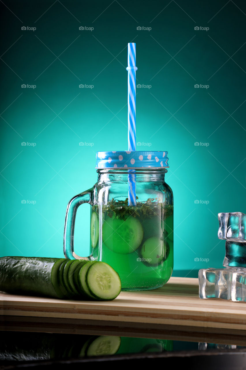 Cucumber juice with ice cubes