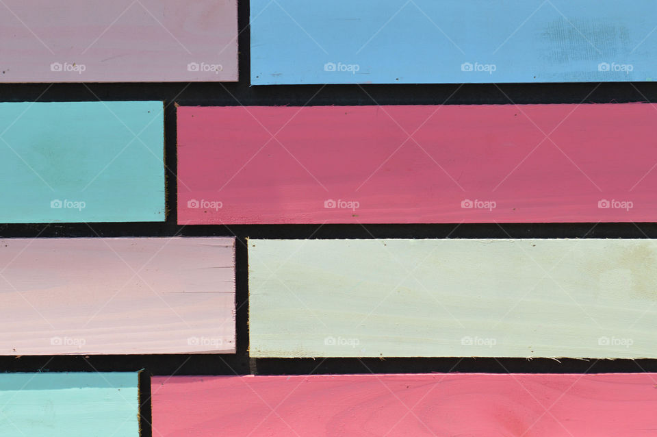 Close-up of a bright, colorful brick pattern