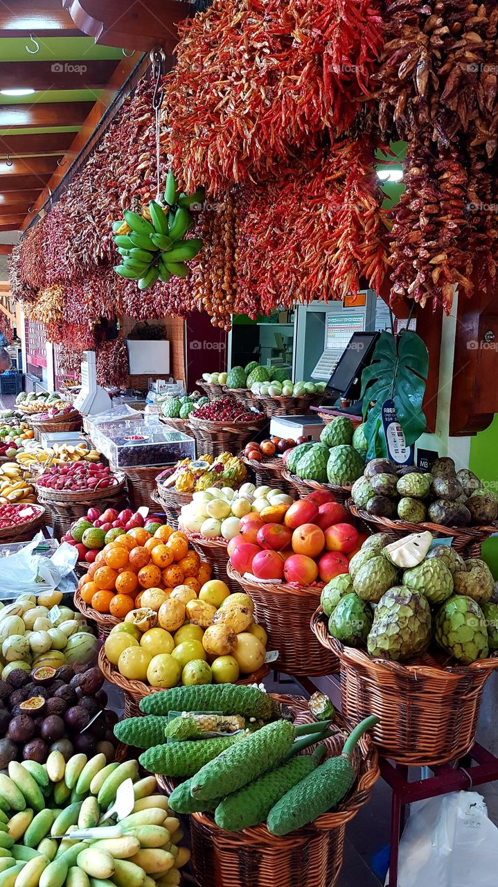Fruits on the farmers market, Funchal, Madeira.