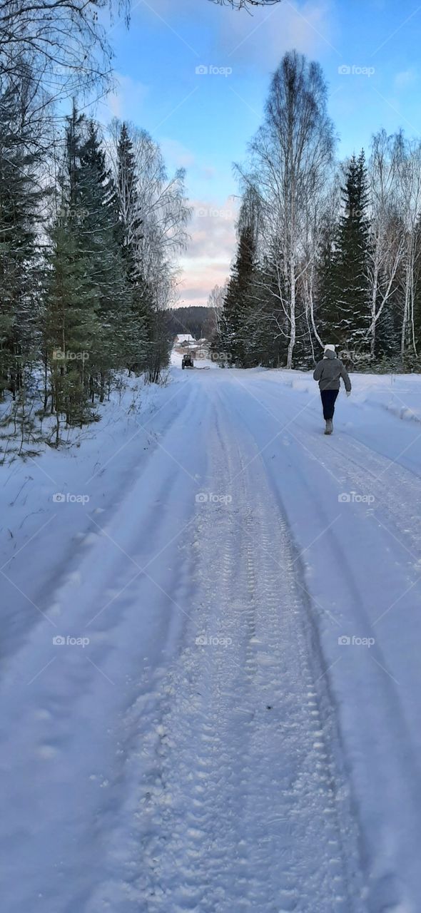 зимняя дорога в деревне
