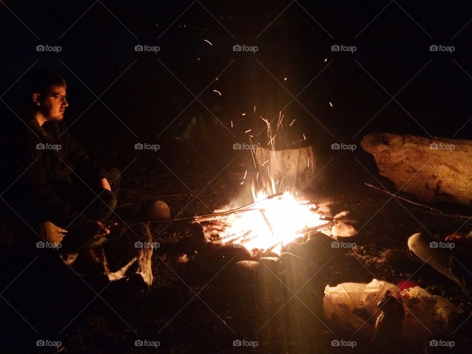 Cooking hotdogs in the fire! 